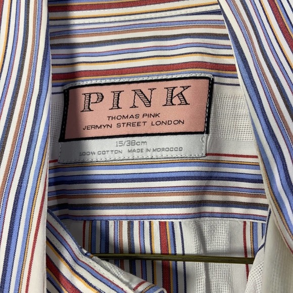 Thomas Pink Stripe French Cuff Dress Shirt 15 - Picture 4 of 5